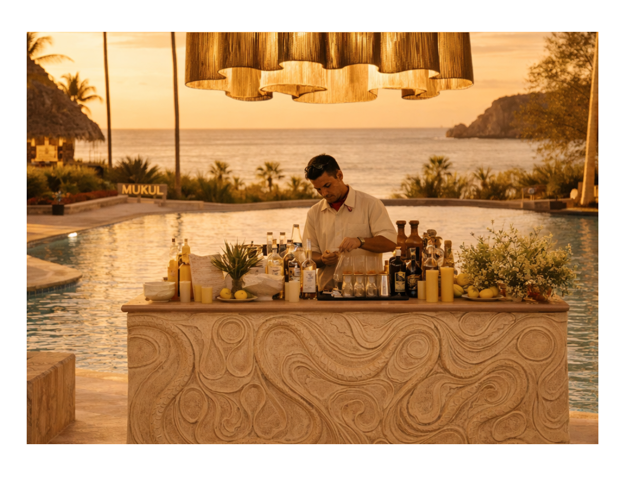 Poolside bar and reception atmosphere