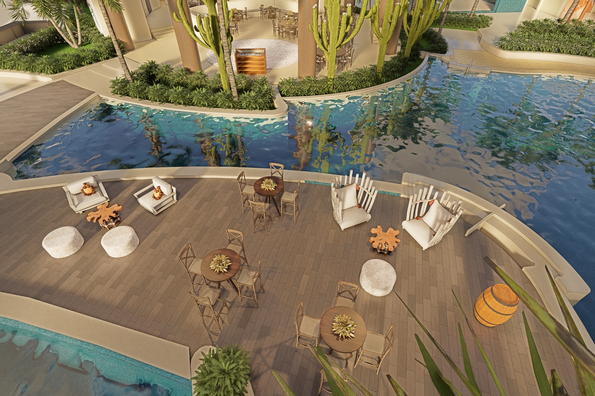 Pool deck lounge, view toward the reception