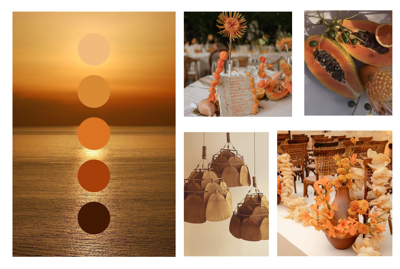 Welcome Sunset Party palette, florals and materials