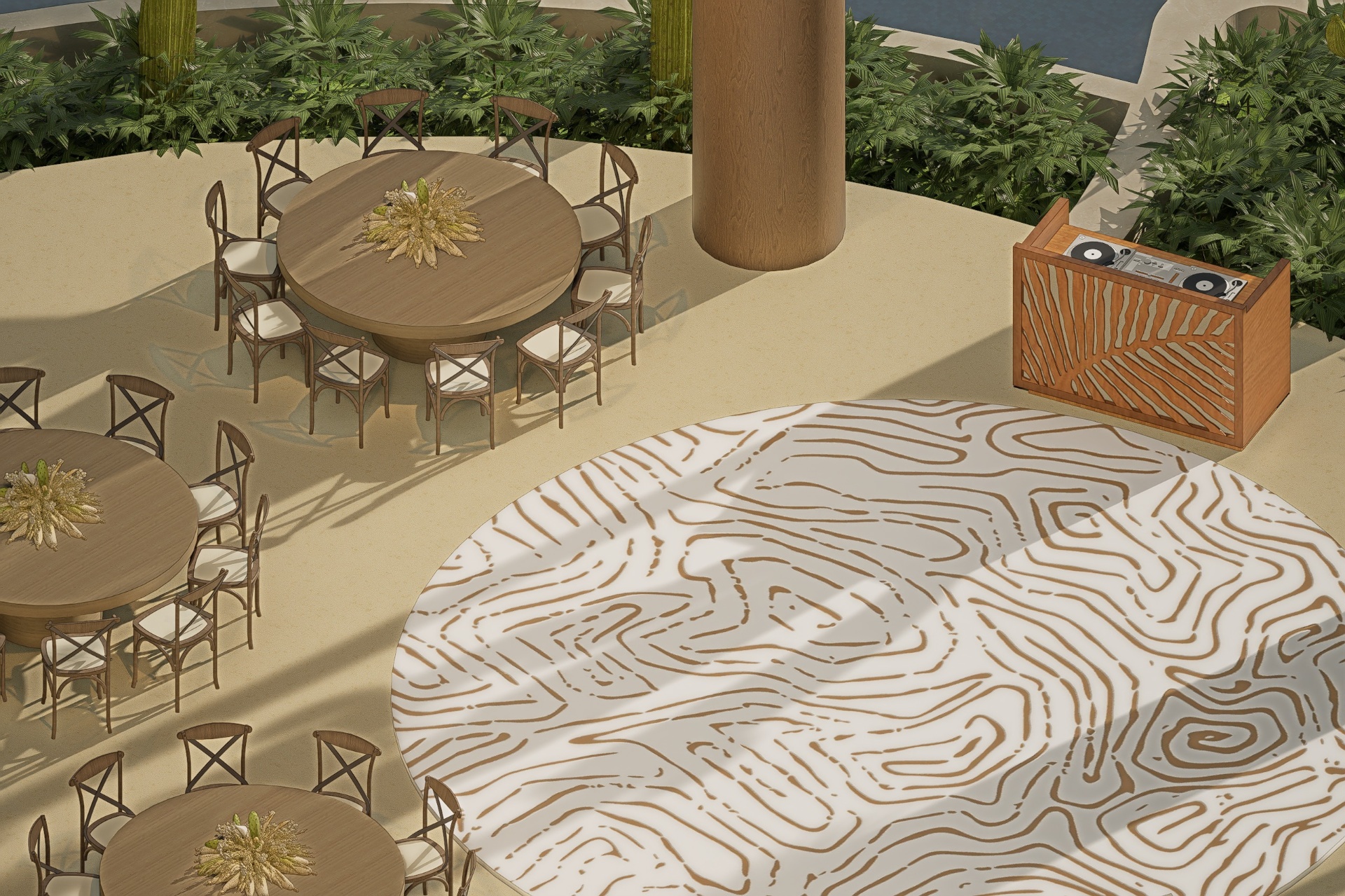 Dance floor detail with dining tables