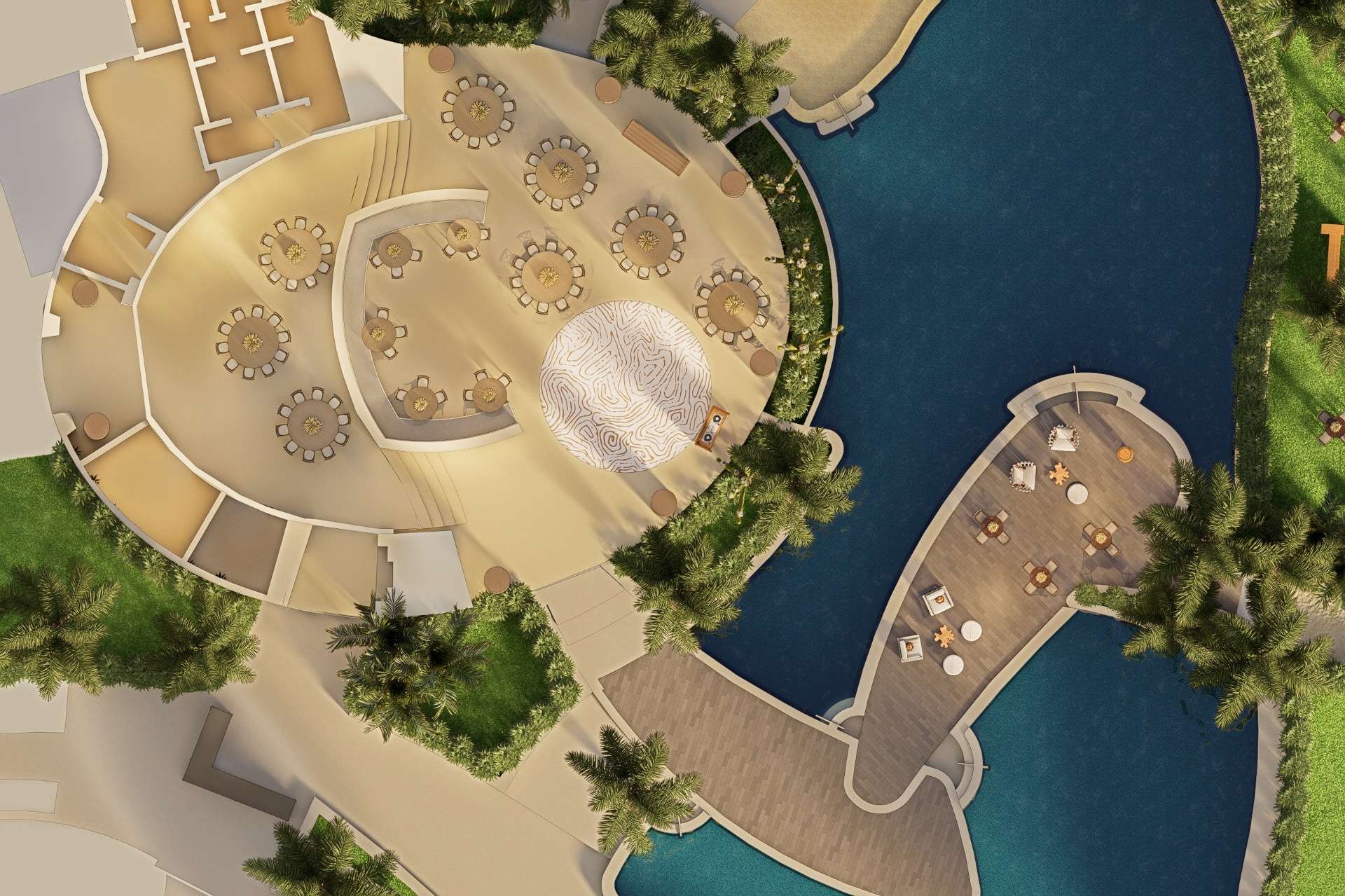 Reception and pool deck aerial view